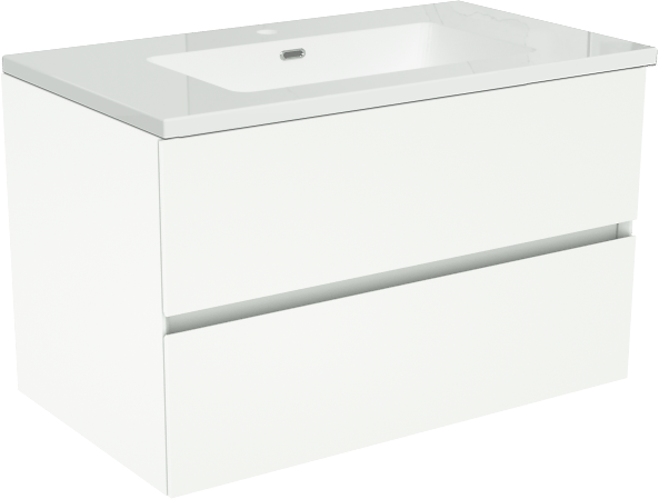 Storke Edge meuble salle de bains suspendu 80 x 46 cm blanc mat avec Diva plan simple en marbre composite blanc brillant