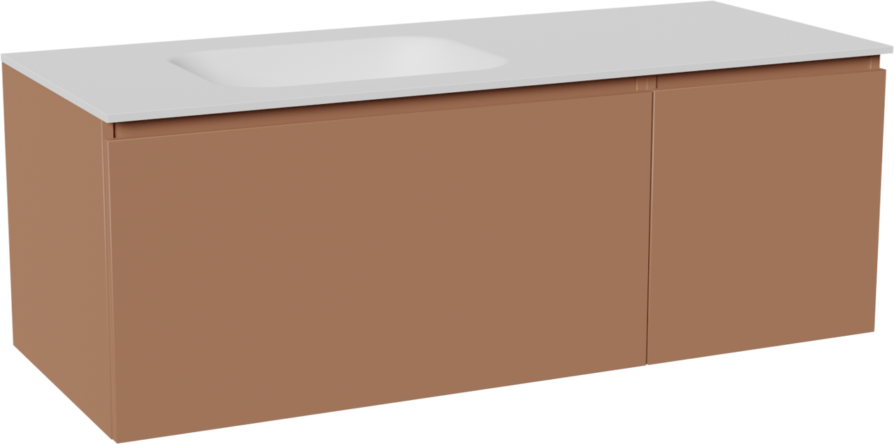 Balmani Sfera by Lucida hängendes Möbelstück Set: 135 x 55 cm, Cotto, mit Tablo Arcato Waschtisch links, Solid Surface Weiß matt