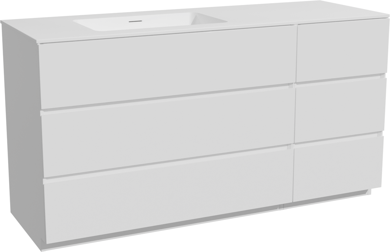 Storke Edge staand badkamermeubel 150 x 52 cm mat wit met Mata asymmetrisch linkse wastafel in solid surface mat wit