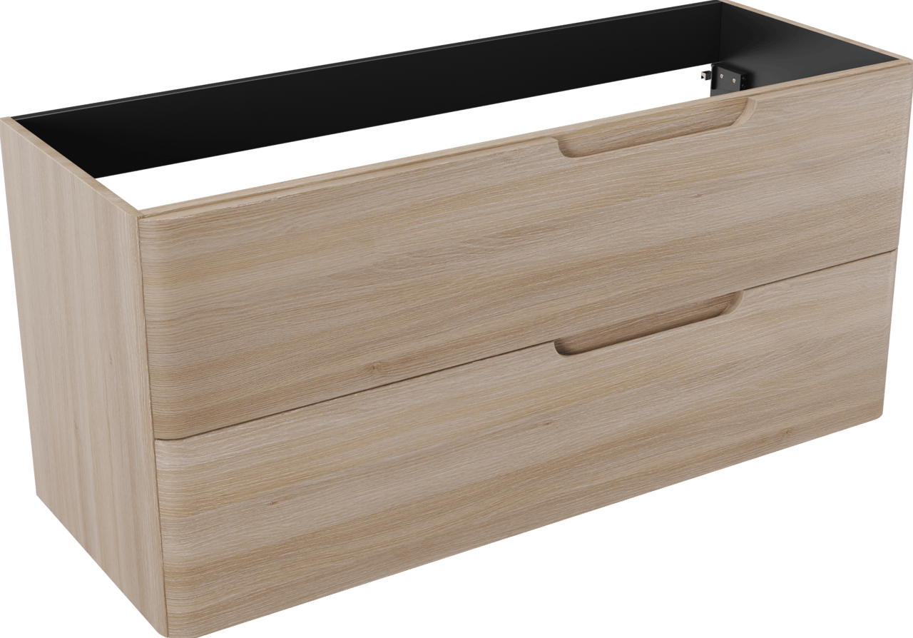 Linie Curvo zwevende wastafelonderkast 120 x 46 cm lichte eik 2 lades