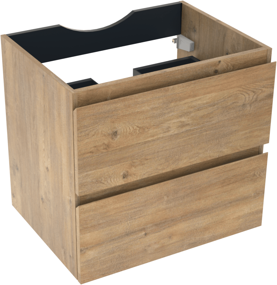 Linie Lado hängender Waschbeckenunterschrank: 60 x 46 cm, Eiche Natur, 2 Schubladen