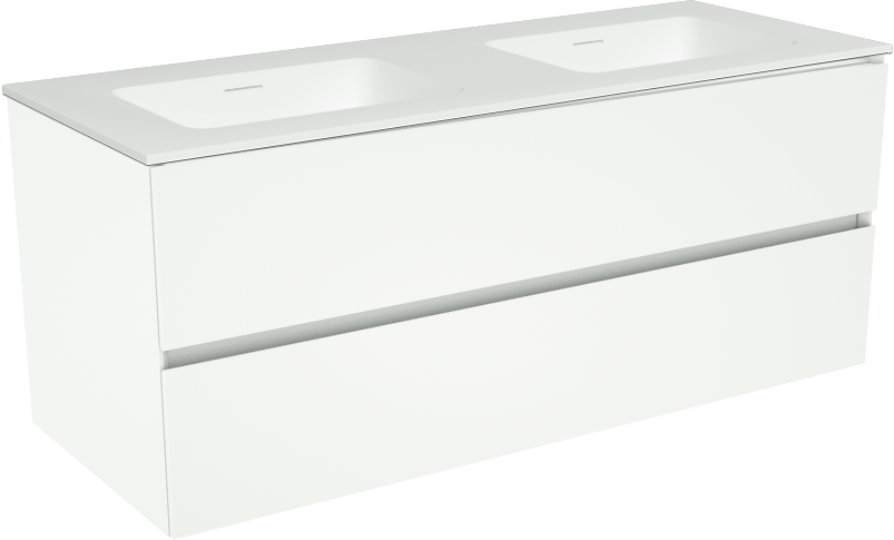 Storke Edge zwevend badmeubel 120 x 46 cm mat wit met Mata dubbele wastafel in solid surface mat wit