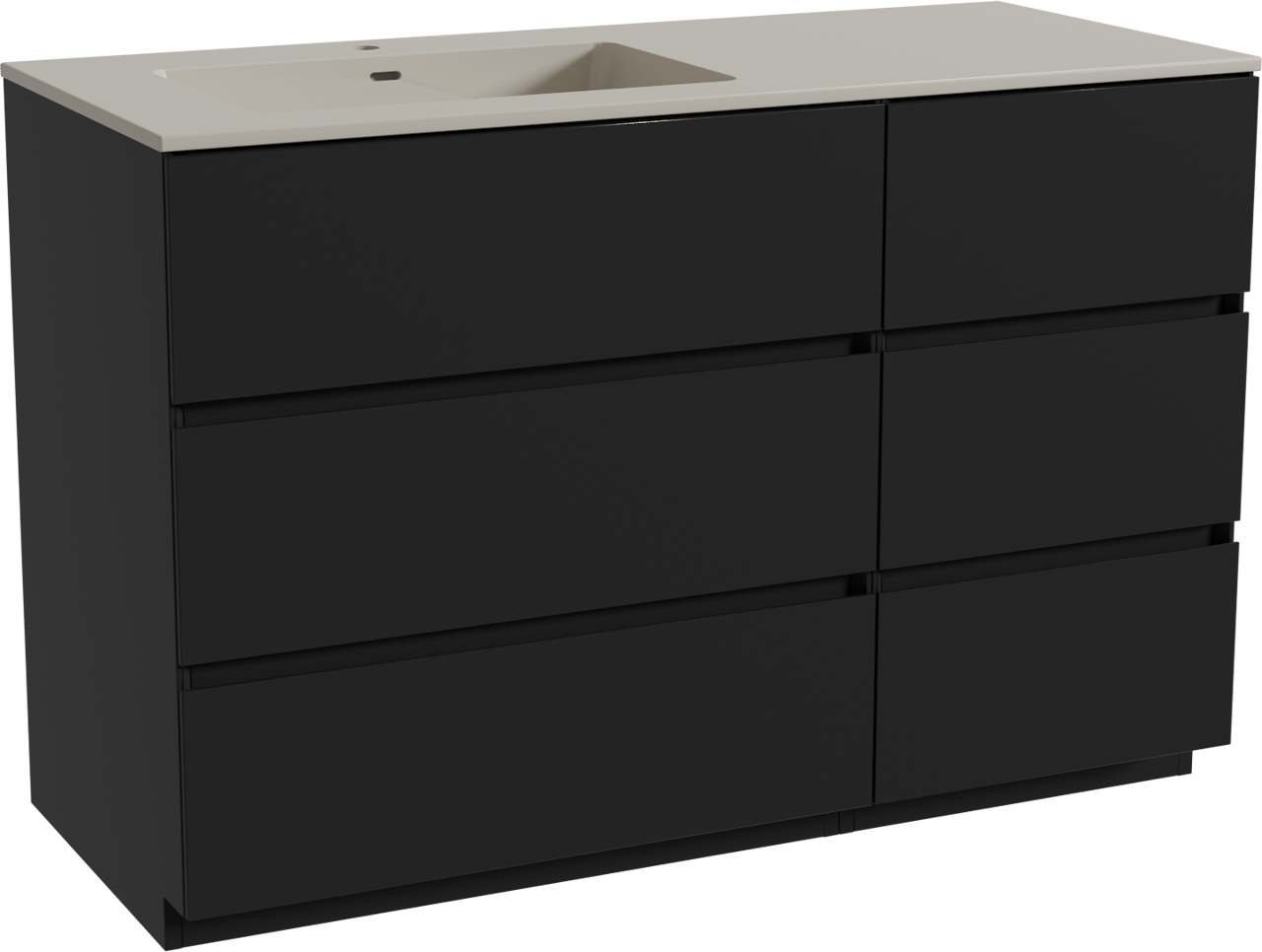 Storke Edge freistehendes Möbelstück Set: 120 x 52 cm, Schwarz matt, mit Diva Waschtisch links, Top Solid Seidengrau