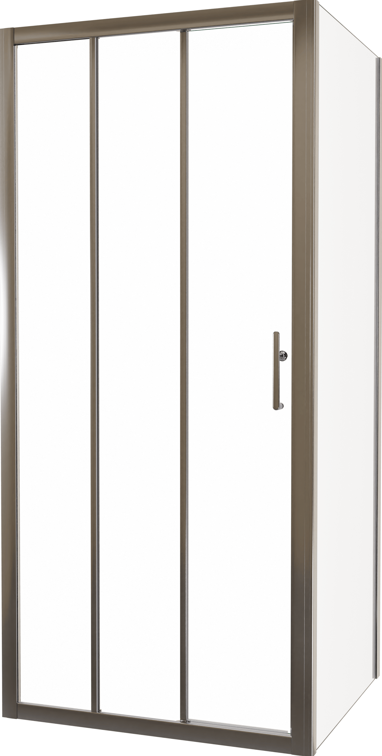 Linie Cadiz Eckdusche dreiteilige Schiebetür mit fixierter Seitenwand, 100 x 90 cm, Klarglas, Brushed Chrome Profil