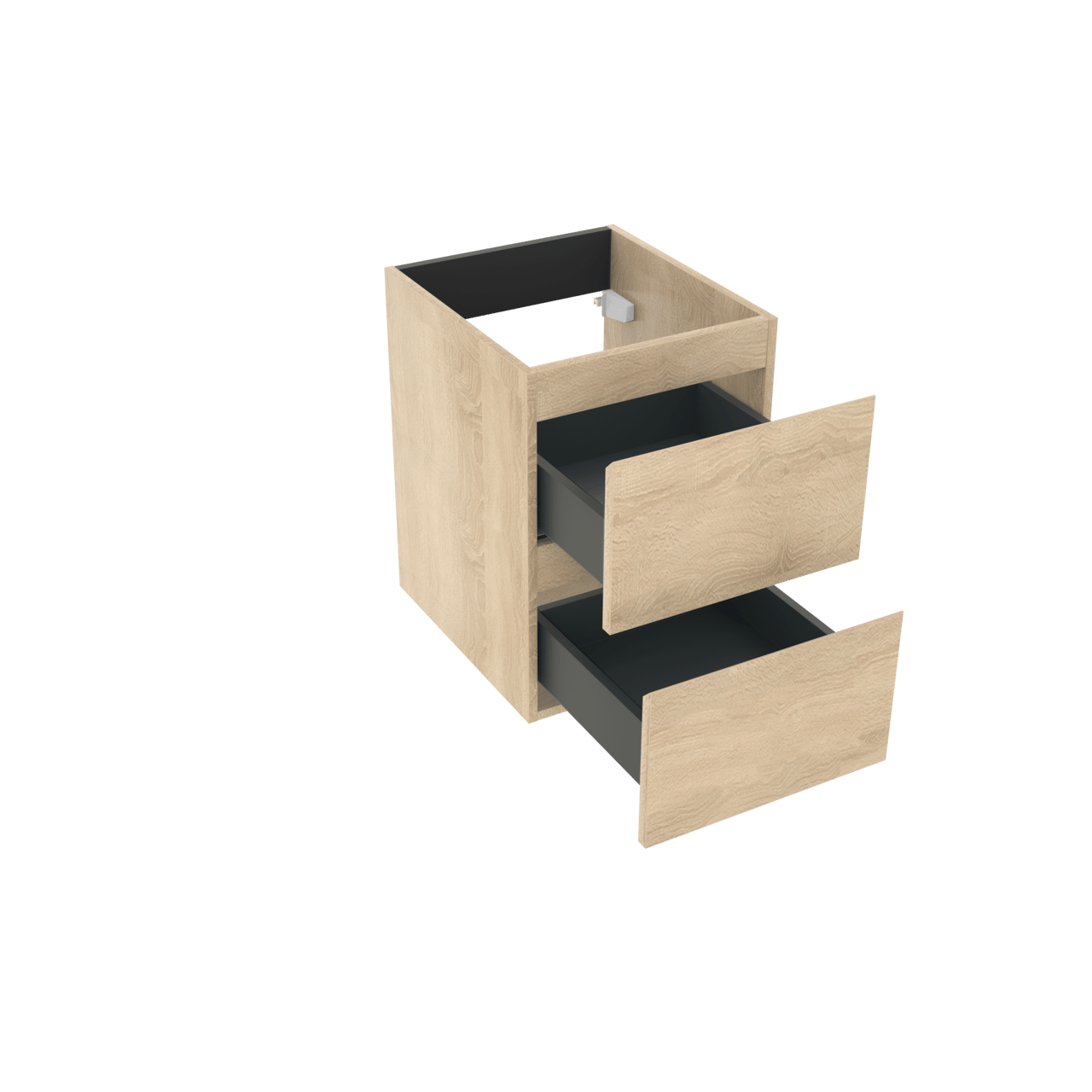 Linie Lado hängender Waschbeckenunterschrank: 40 x 46 cm, Eiche Weiß, 2 Schubladen