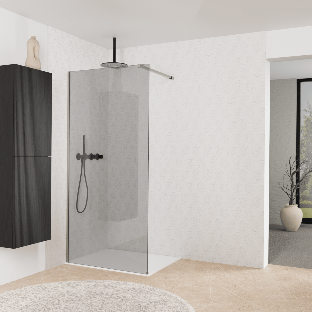 Balmani Modular inloopdouche: 100 x 200 cm, Rookglas, Brushed Inox profielen