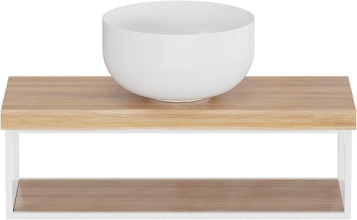 Balmani Life Edge Mini tablette 55 x 22,50 cm teck avec Bowl vasque à poser en Solid Surface blanc mat