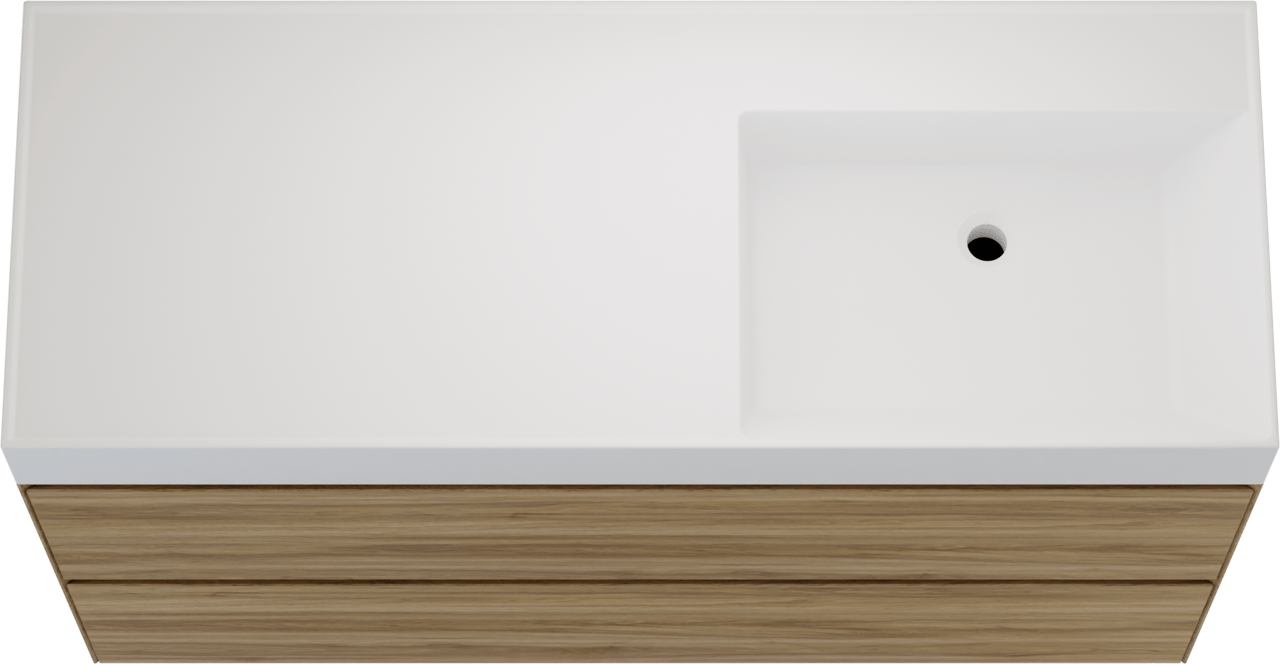 Balmani Mitra Compact zwevend badmeubel 120 x 46 cm wild eiken met Argila asymmetrisch rechtse wastafel in composietmarmer mat wit