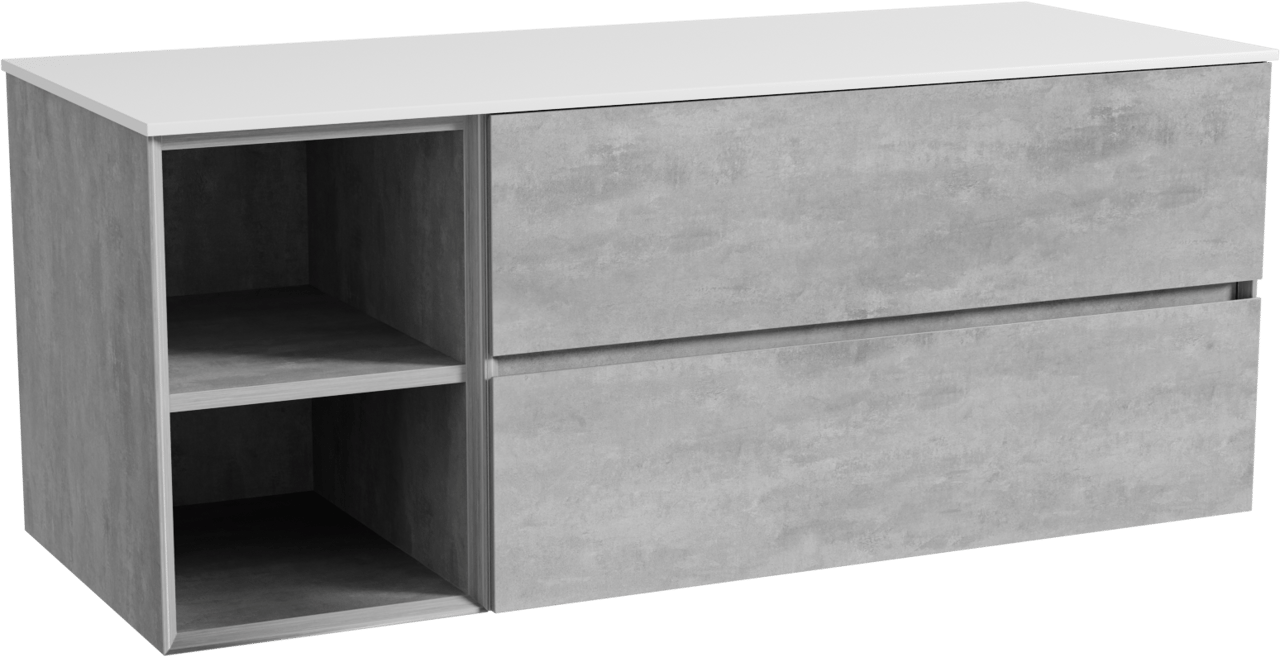 Storke Edge zwevend badmeubel 130 x 52 cm beton donkergrijs met Tavola enkel of dubbel wastafelblad in solid surface mat wit