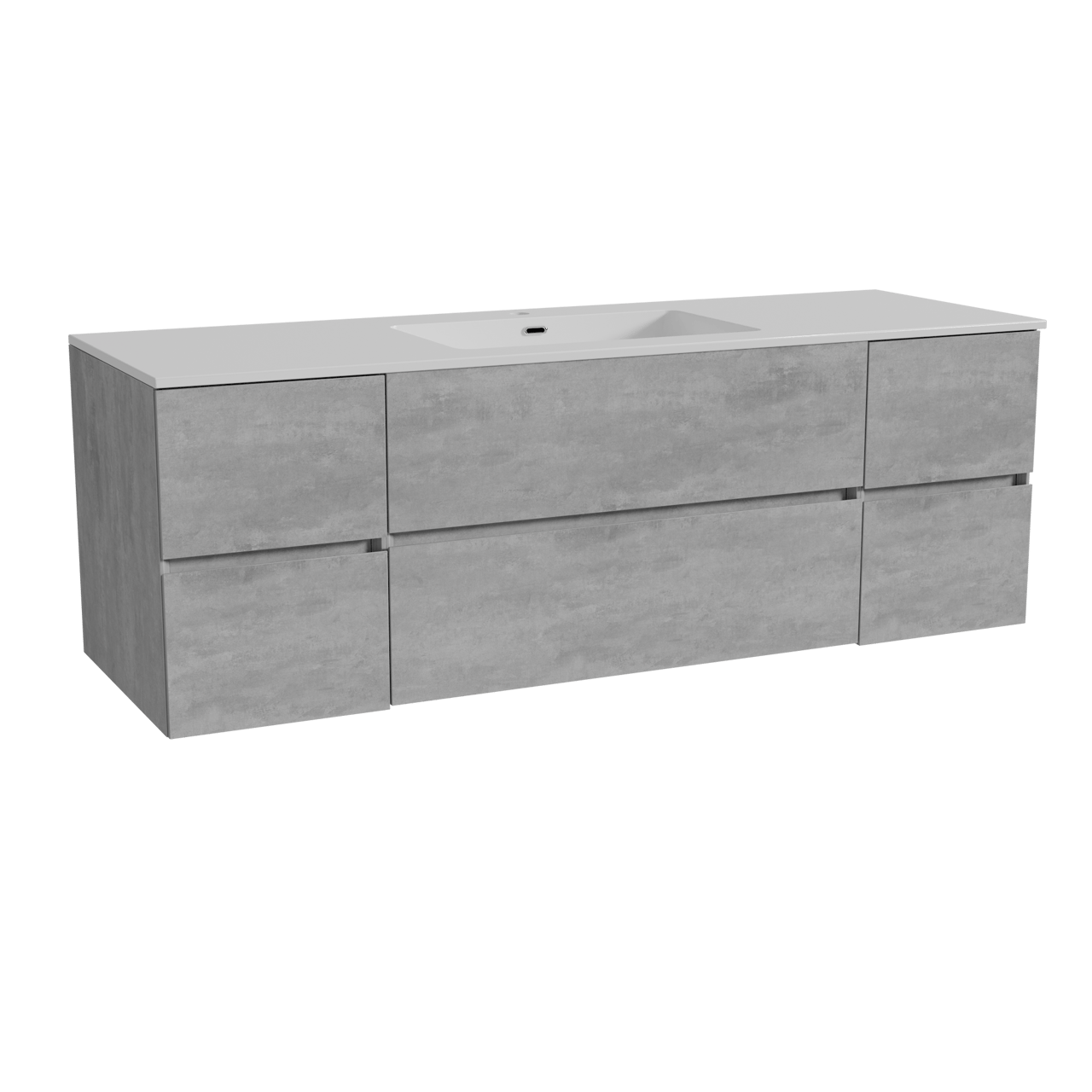 Storke Edge zwevend badkamermeubel 155 x 52 cm beton donkergrijs met Diva enkele wastafel in composietmarmer glanzend wit