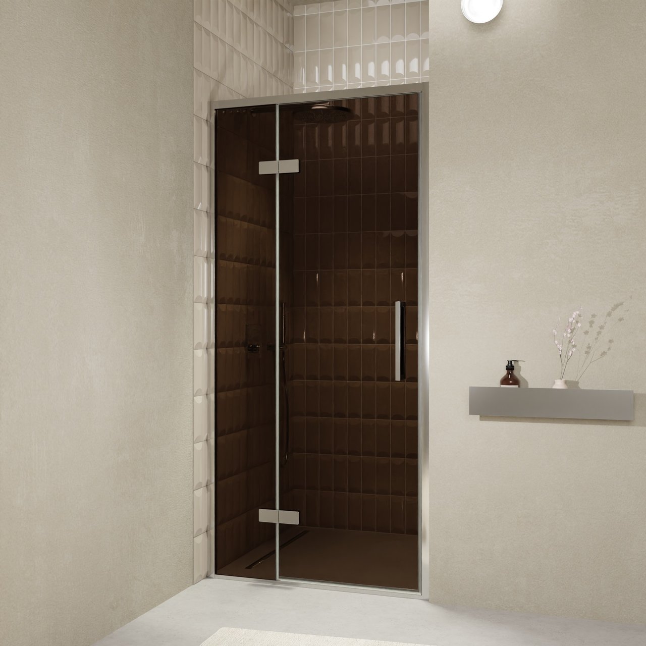 Balmani Senses Design douche draaideur links 100 cm x 210 cm Brons glas, Chroom profielen, met coating