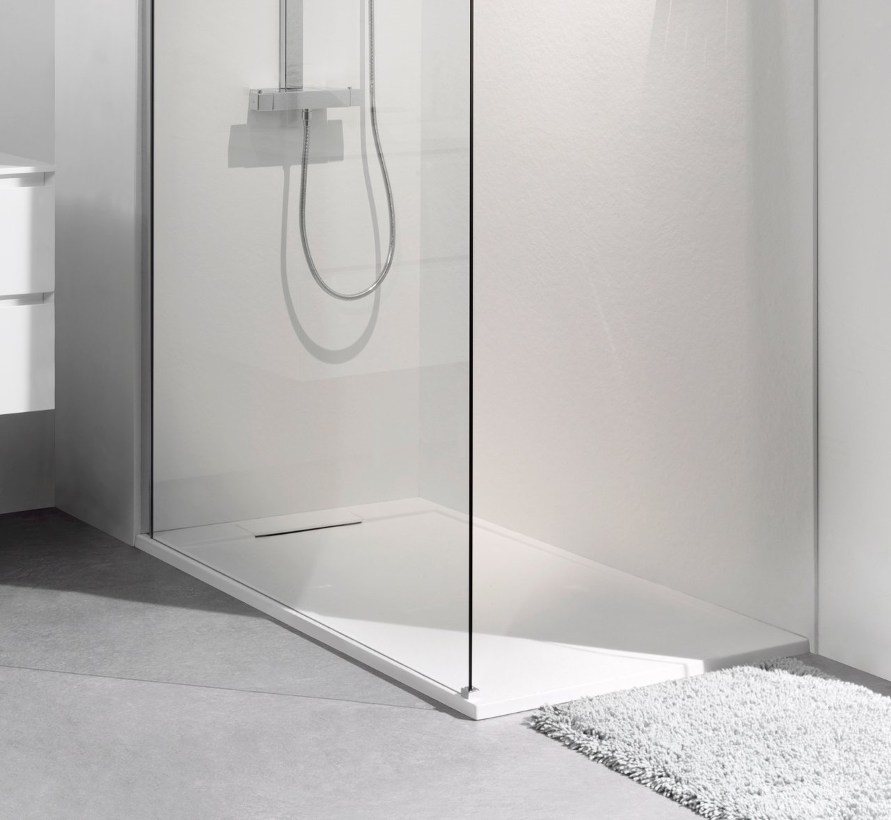 Balmani Indus receveur de douche 140 x 90 cm marbre composite blanc mat texture ardoise