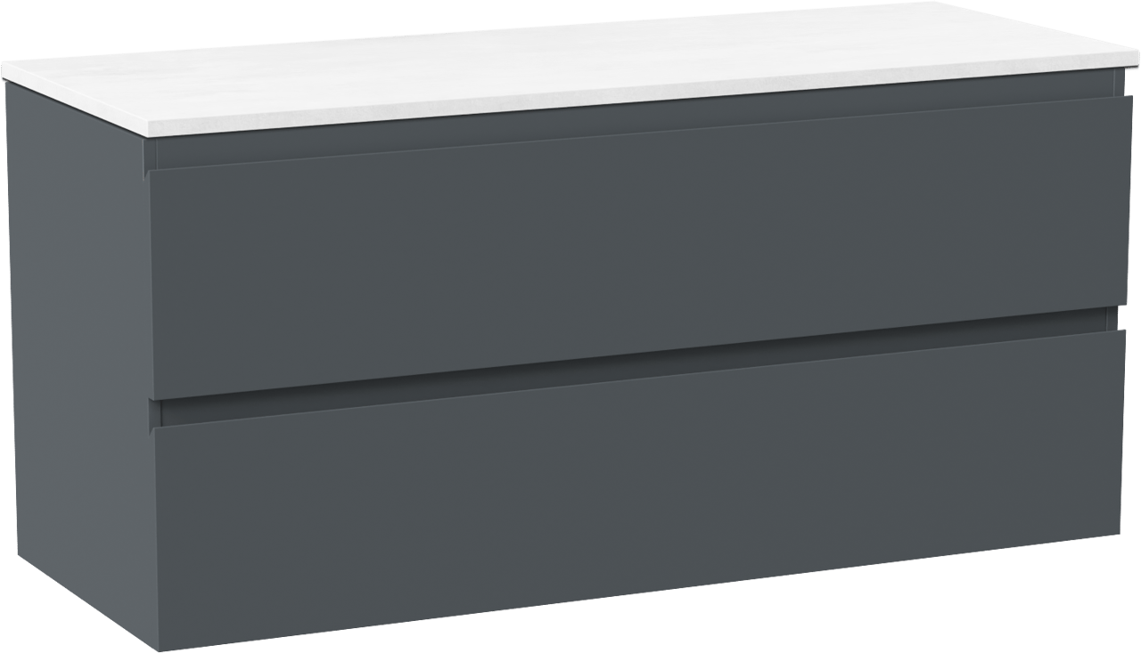 Linie Lado meuble salle de bains suspendu 120 x 46 cm bleu anthracite avec Lado tablette double en marbre composite blanc brillant