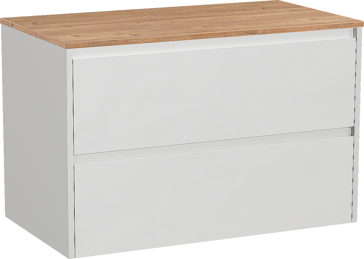 Storke Seda zwevend badkamermeubel 95 x 52 cm mat wit met Panton enkel tablet in melamine ruwe eik