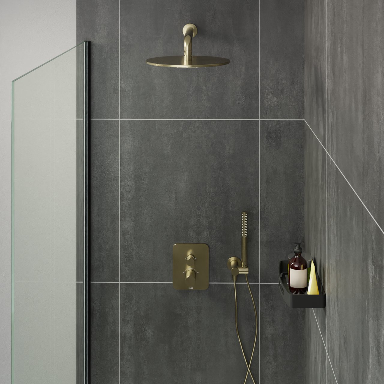 Blaufoss Round douchekop met slang 1 straalsoort Brushed Champagne Gold