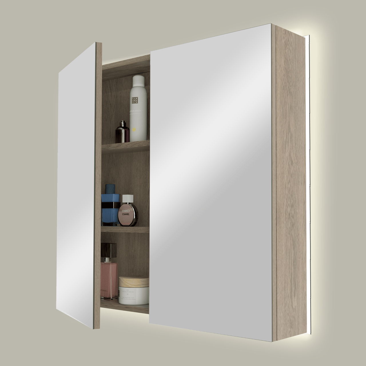 Linie Montro armoire de toilette lumineuse 80 x 75 cm chêne gris