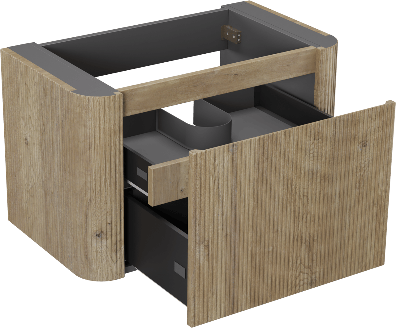Storke Soft zwevende wastafelonderkast 80 x 46 cm Ruwe eik 2 lades vert. sym. Groef