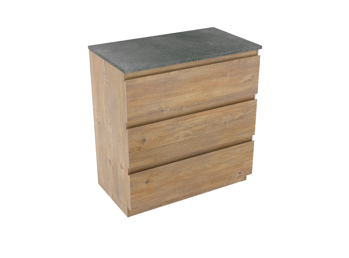 Linie Lado freistehendes Möbelstück Set: 80 x 46 cm, Naturbelassene Eiche, mit Lado Einzel Waschtischplatte, Melamin Schiefergrau