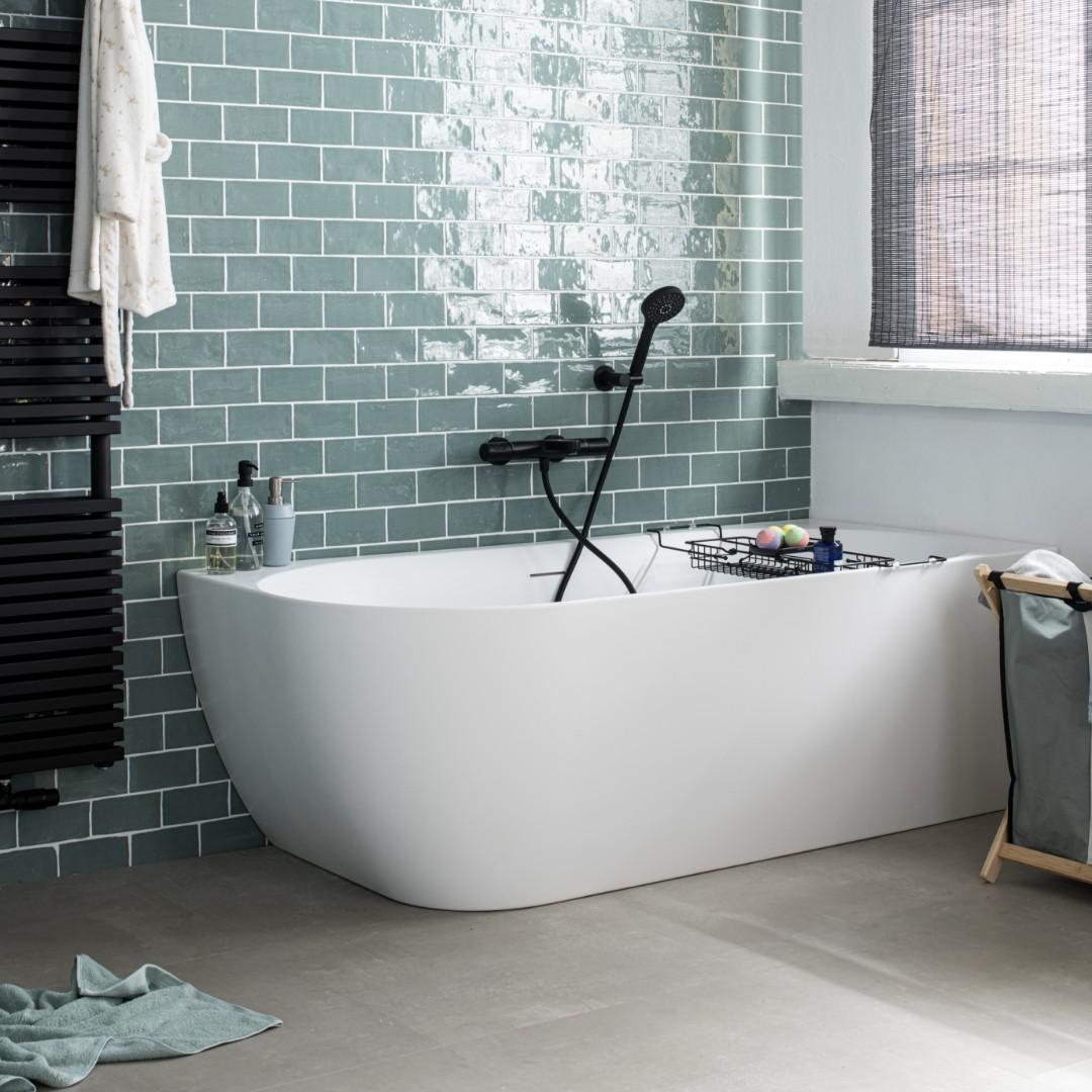 Luca Varess Otello baignoire d'angle droite duo 170 x 80 cm acrylique blanc mat, bonde incluse