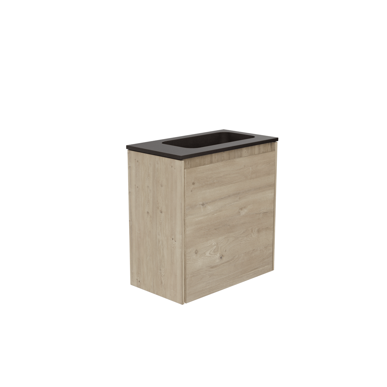 Storke Square meuble wc suspendu 40 x 22 cm chêne brut avec Fina lavabo en Quartz noir mat