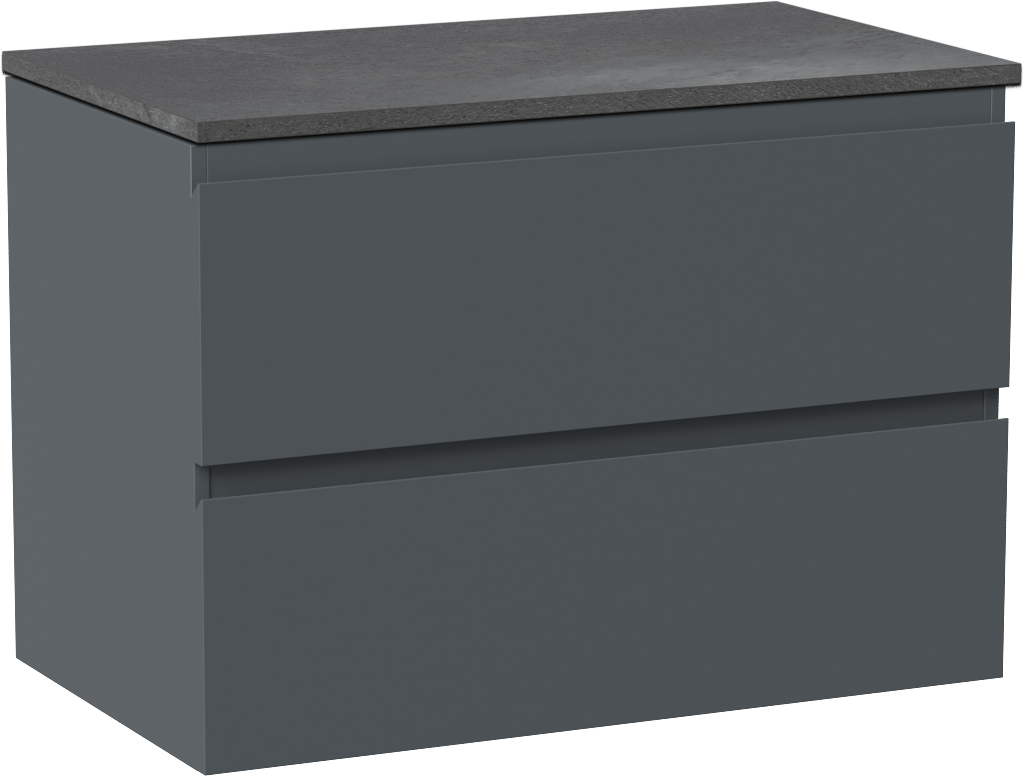 Linie Lado meuble salle de bains suspendu 80 x 46 cm bleu anthracite avec Lado tablette simple en mélaminé ardoise gris