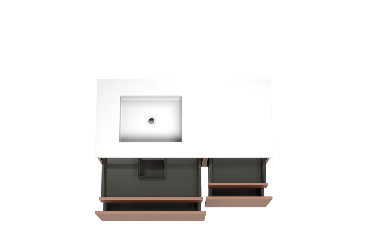Balmani Sfera by Lucida hängendes Möbelstück Set: 120 x 55 cm, Cotto, mit Tablo Stretto Waschtisch links, Solid Surface Weiß matt