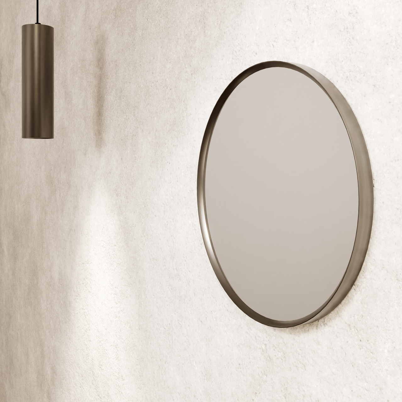 Balmani Auro Gäste-WC Spiegel: Rund, Brushed GunMetal, Ø 35 cm