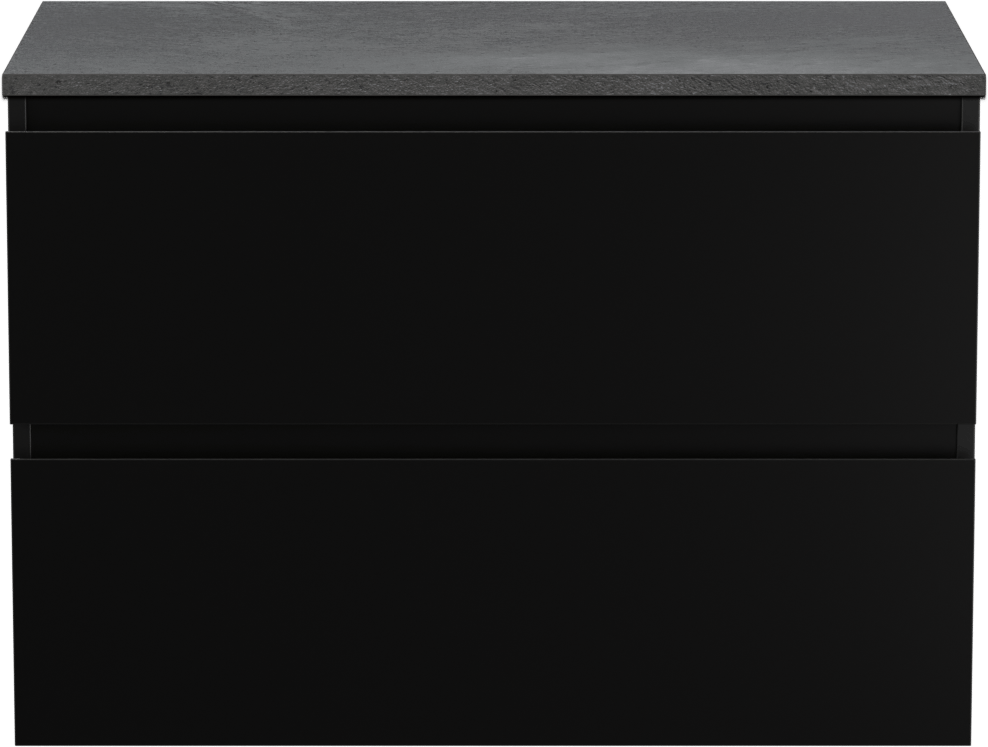 Linie Lado meuble salle de bains suspendu 80 x 46 cm noir mat avec Lado tablette simple en mélaminé ardoise gris