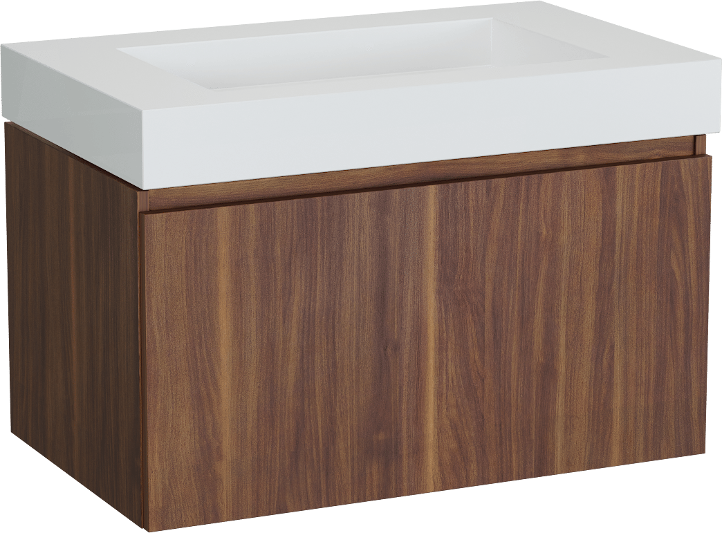 Balmani Sfera by Lucida meuble salle de bains suspendu 90 x 55 cm noyer américain avec Modus plan simple en solid surface blanc mat