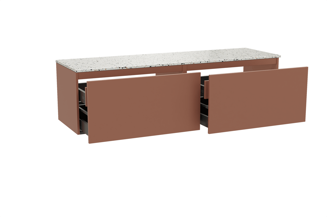 Balmani Sfera by Lucida meuble salle de bains suspendu 180 x 55 cm cotto avec Stretto tablette simple ou double en blanc/noir mat terrazzo