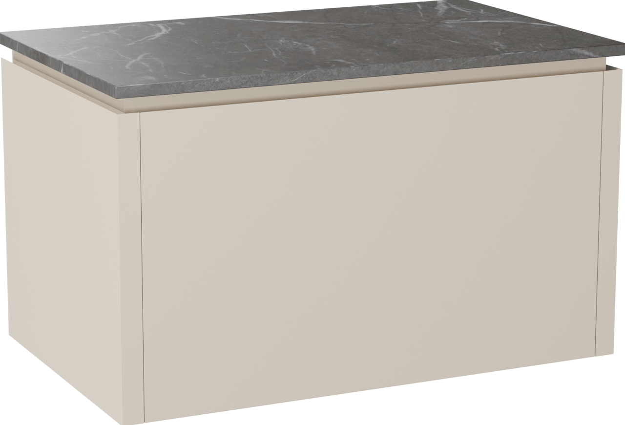 Balmani Eclips zwevend badkamermeubel 90 x 55 cm Sandbeige met Stretto enkel tablet in Pietra Grey marmer
