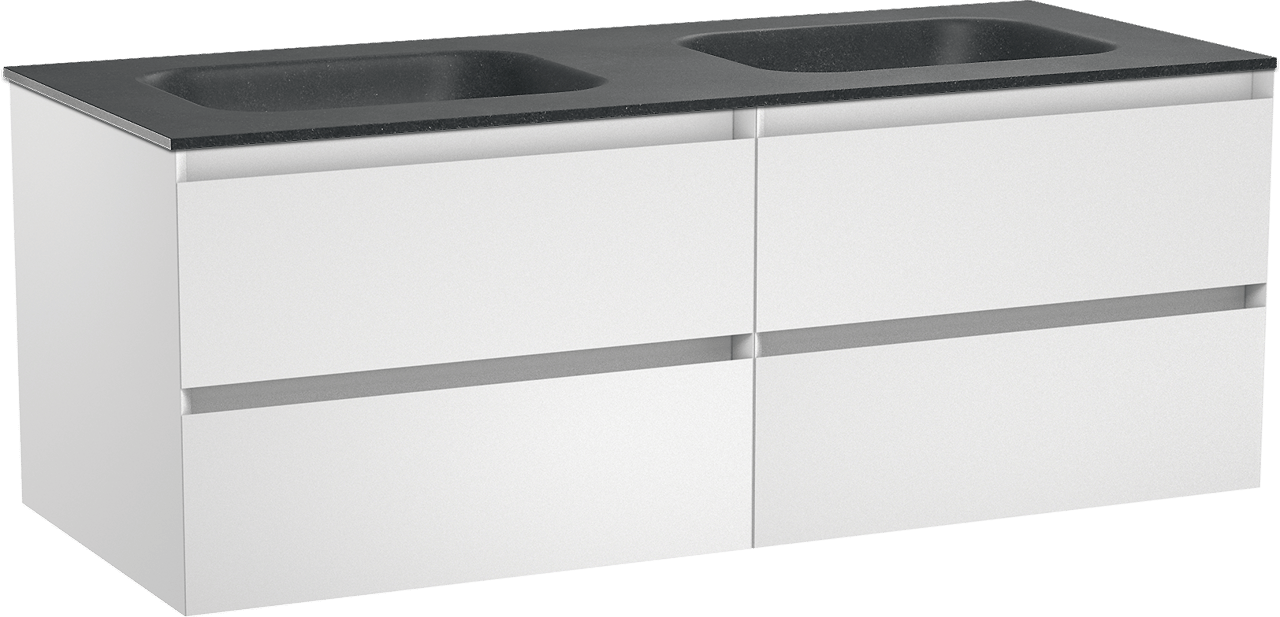 Balmani Mitra meuble salle de bains suspendu 135 x 55 cm blanc mat avec Tablo Arcato double vasque en granit noir
