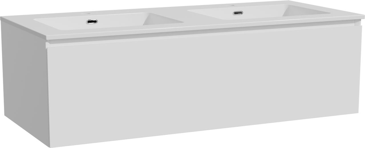 Storke Edge meuble salle de bains suspendu 120 x 52 cm blanc mat avec Diva double vasque en marbre composite blanc brillant