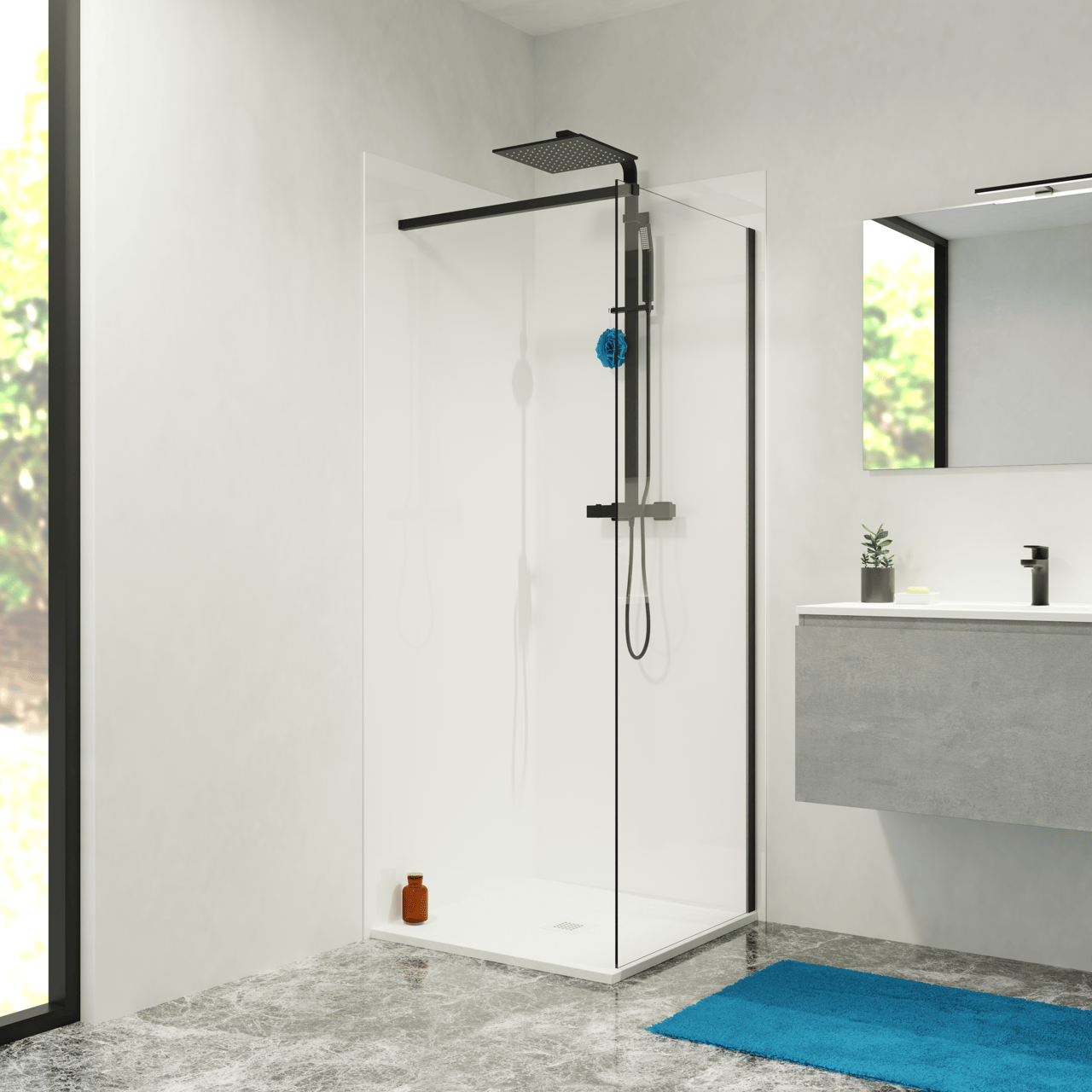Linie Wall panneau mural de douche 80 x 220 cm acrylique Blanc Brillant