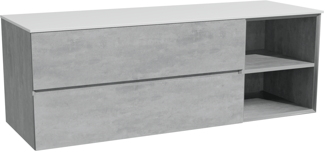 Storke Edge zwevend badmeubel 150 x 52 cm beton donkergrijs met Tavola enkel of dubbel wastafelblad in solid surface mat wit