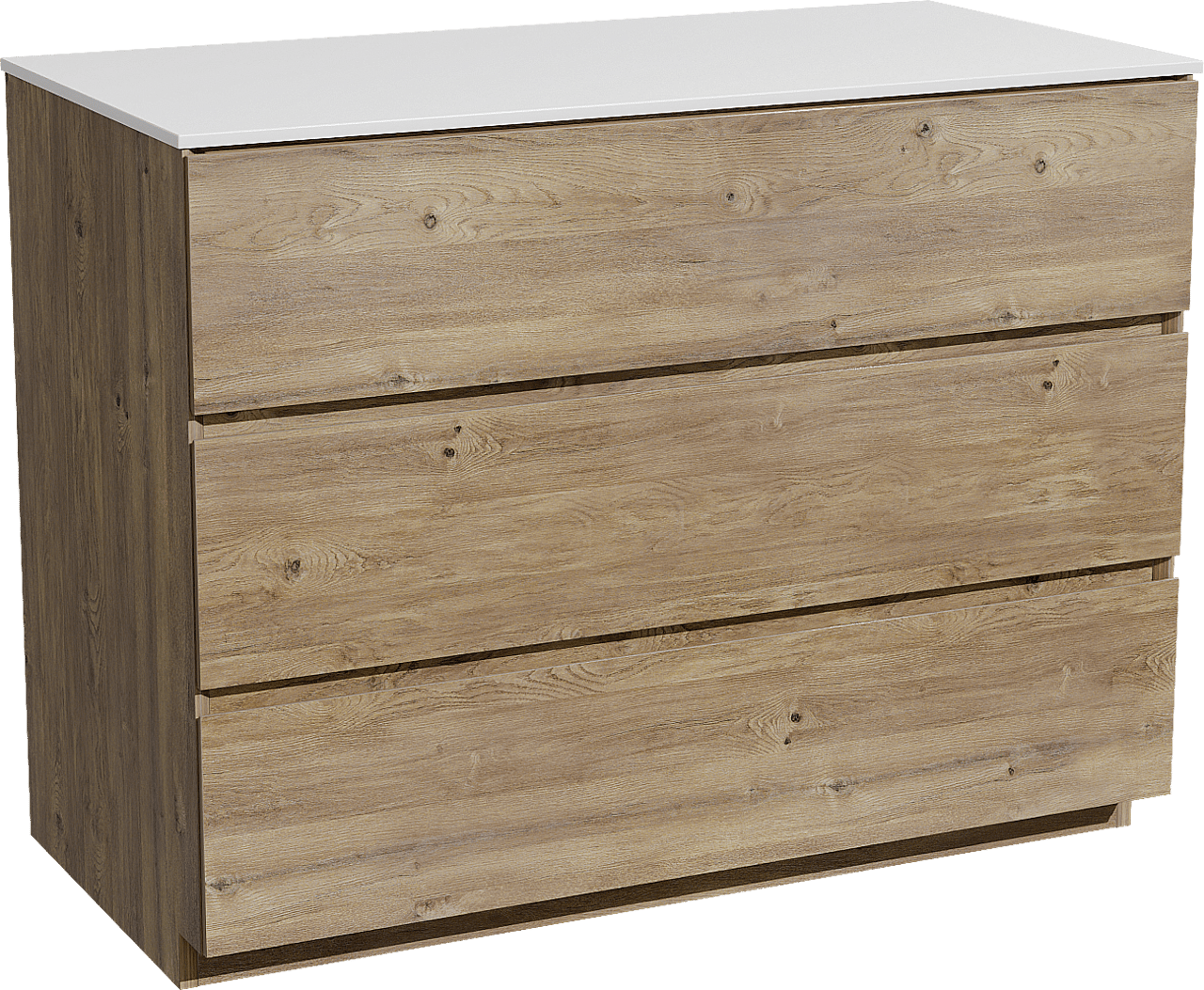 Storke Edge freistehendes Möbelstück Set: 105 x 52 cm, Rohe Eiche, mit Tavola Einzel Waschtischplatte, Solid Surface Weiß matt