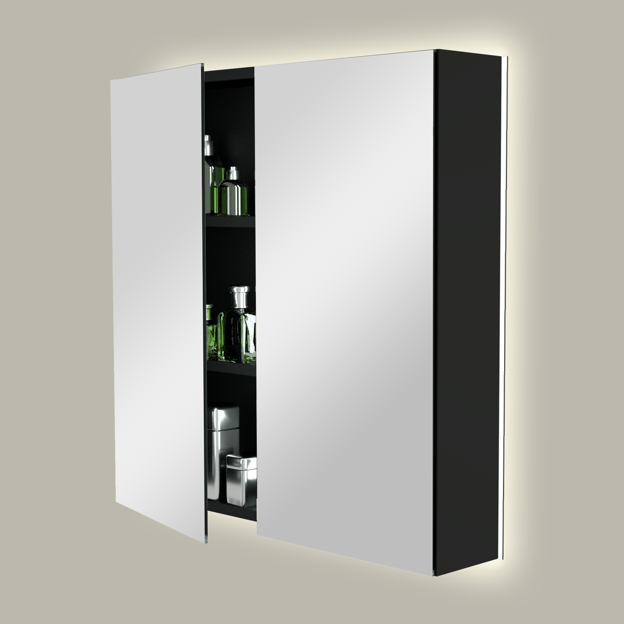 Storke Reflecta Spiegelschrank, 75 x 75 cm, schwarz matt, mit Spiegelbeleuchtung