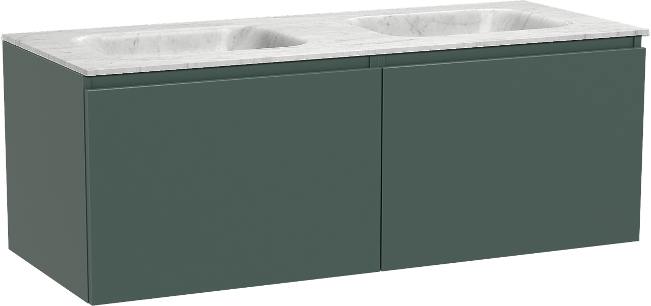 Balmani Sfera by Lucida meuble salle de bains suspendu 135 x 55 cm forest avec Tablo Arcato double vasque en marbre carrara