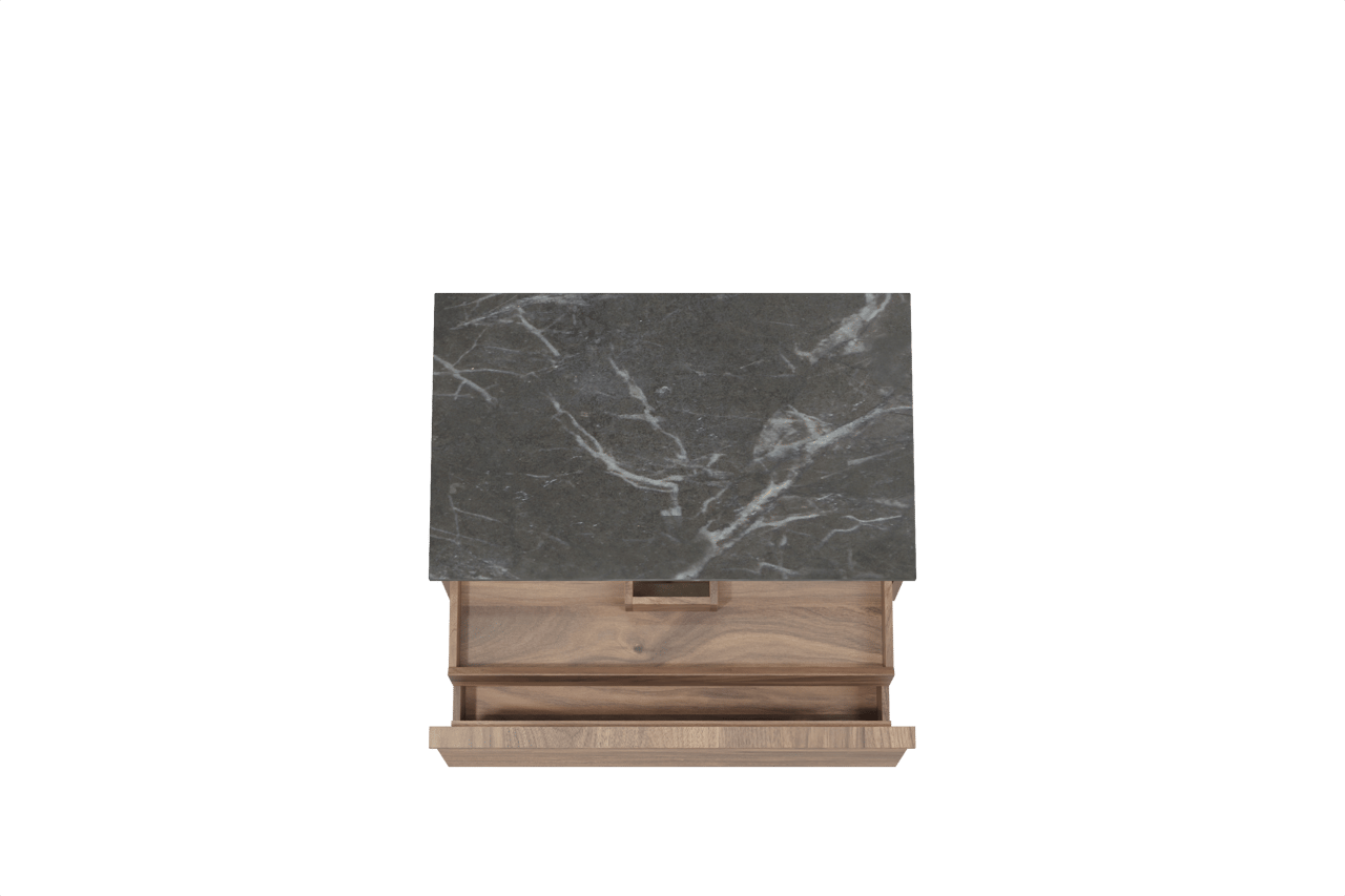 Balmani Forma meuble salle de bains suspendu 90 x 55 cm noyer américain avec Stretto tablette simple en marbre pietra grey, Nervure droite symétrique horizontale