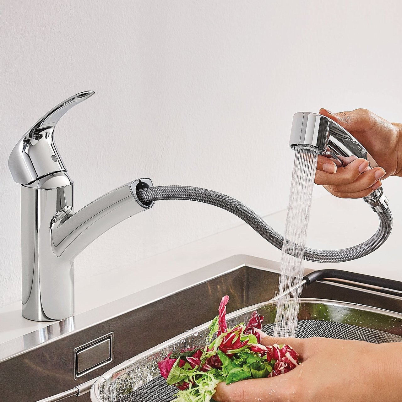 Grohe Eurosmart keukenkraan met uittrekbare handdouche glanzend chroom