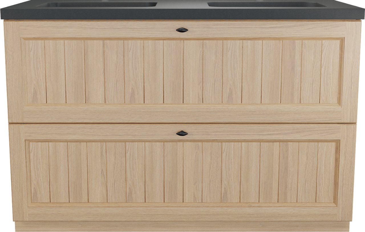 Balmani Lemon staand badkamermeubel 135 x 55 cm, fineer natuur eik met Napoli dubbele wastafel in graniet zwart