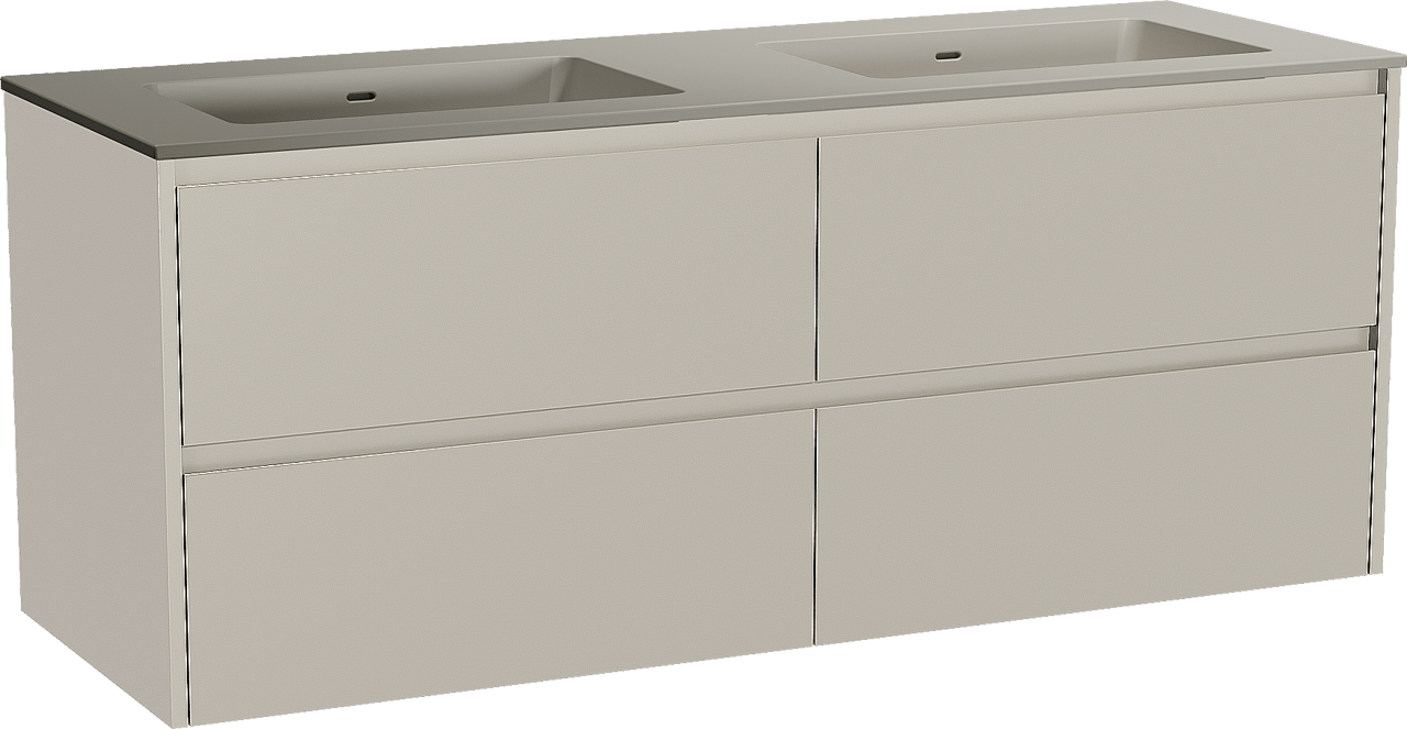 Storke Seda meuble salle de bains suspendu 150 x 52 cm soie grise avec Diva double vasque en top solid soie grise