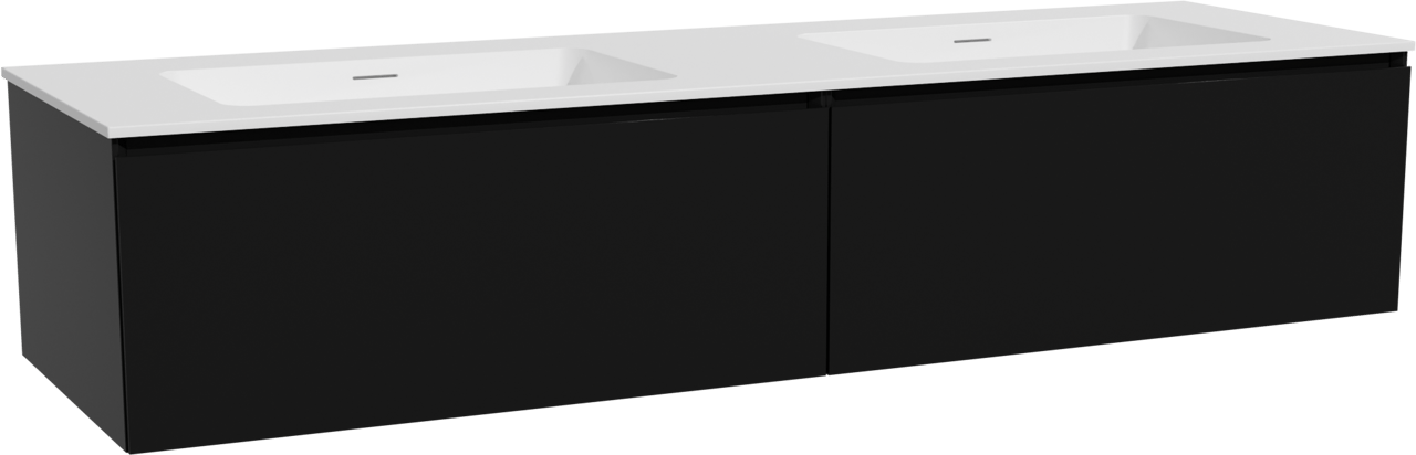 Storke Edge zwevend badkamermeubel 170 x 52 cm mat zwart met Mata dubbele wastafel in solid surface mat wit