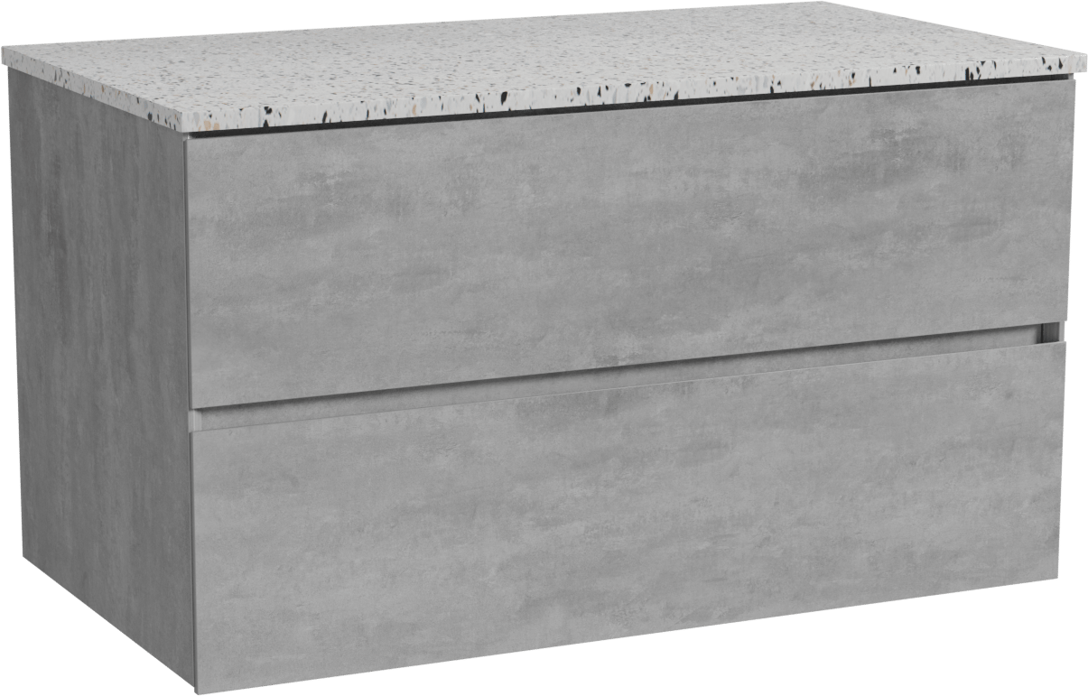 Storke Edge zwevend badmeubel 95 x 52 cm beton donkergrijs met Tavola enkel wastafelblad in mat wit/zwart terrazzo