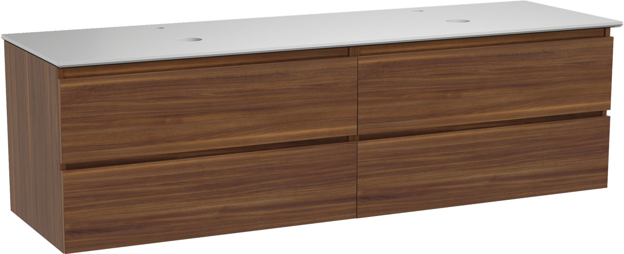 Balmani Lucida meuble salle de bains suspendu 180 x 55 cm noyer américain avec Facetta tablette double en solid surface blanc mat