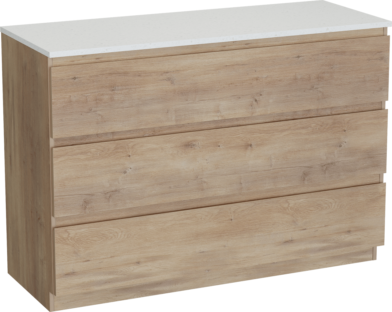 Linie Lado meuble salle de bains à poser 120 x 46 cm chêne naturel avec Lado tablette simple ou double en mélaminé terrazzo blanc
