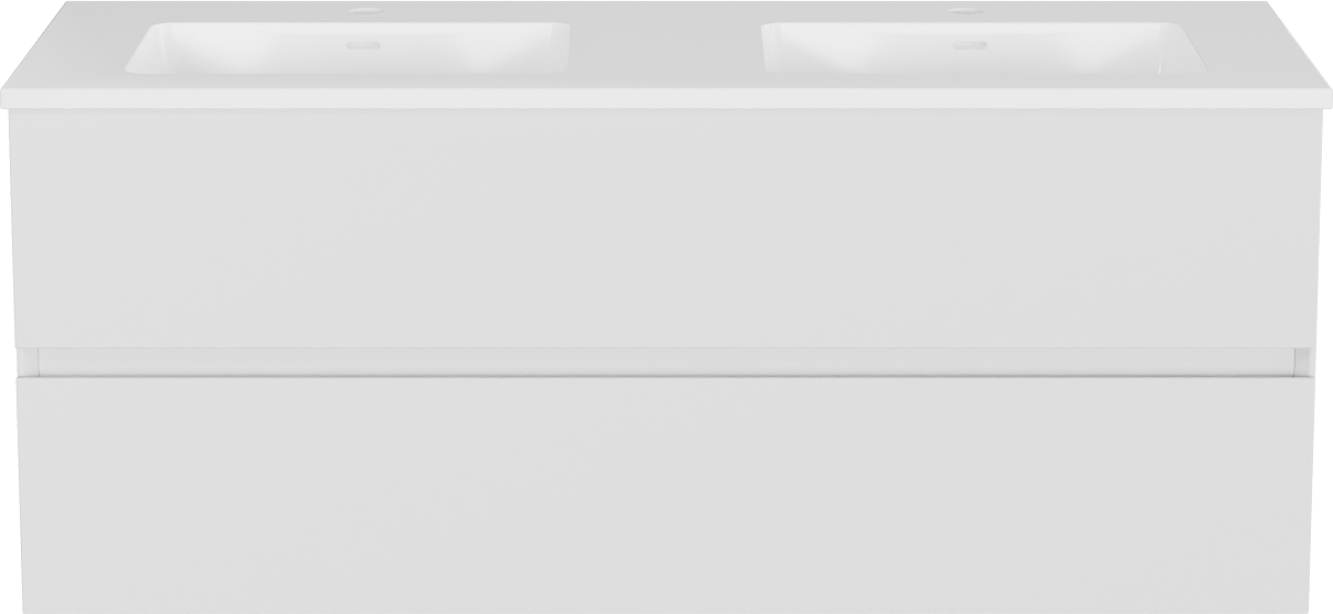Storke Edge meuble salle de bains suspendu 120 x 46 cm blanc mat avec Bilia double vasque en marbre composite blanc brillant