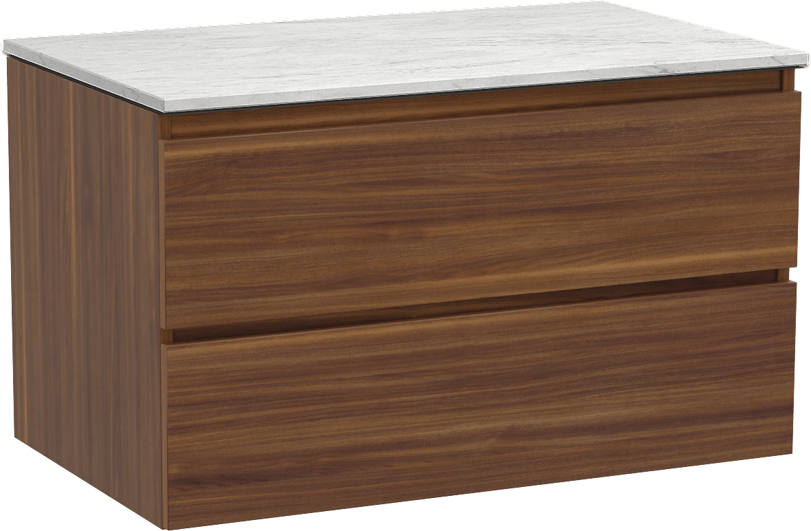 Balmani Lucida meuble salle de bains suspendu 90 x 55 cm noyer américain avec Stretto tablette simple en marbre carrara