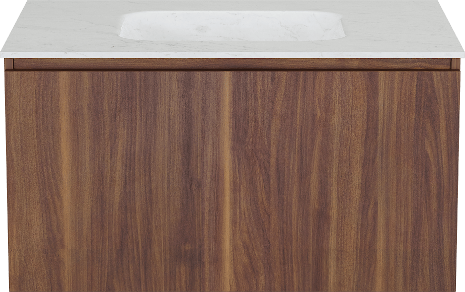 Balmani Sfera by Lucida hängendes Möbelstück Set: 90 x 55 cm, Amerikanischer Nussbaum, mit Tablo Arcato Einzelwaschtisch, Marmor Carrara