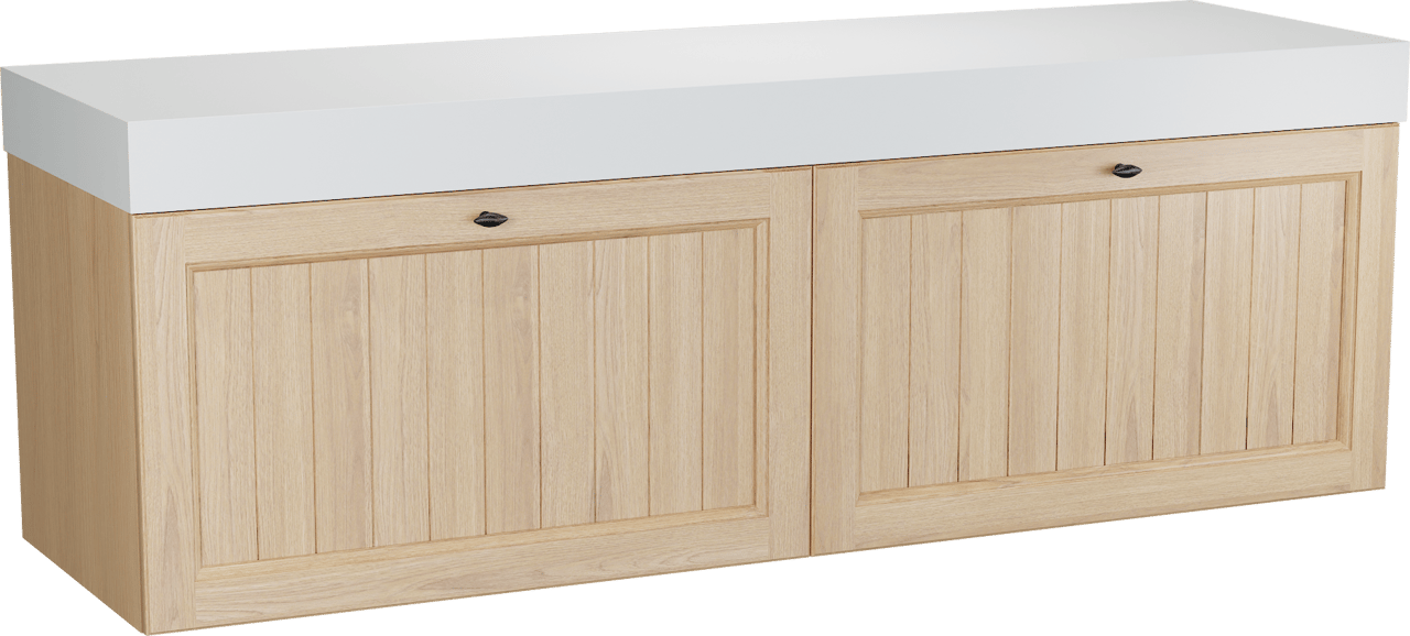 Balmani Lemon meuble salle de bains suspendu 180 x 55 cm, placage chêne naturel avec Dominus tablette simple ou double en blanc mat